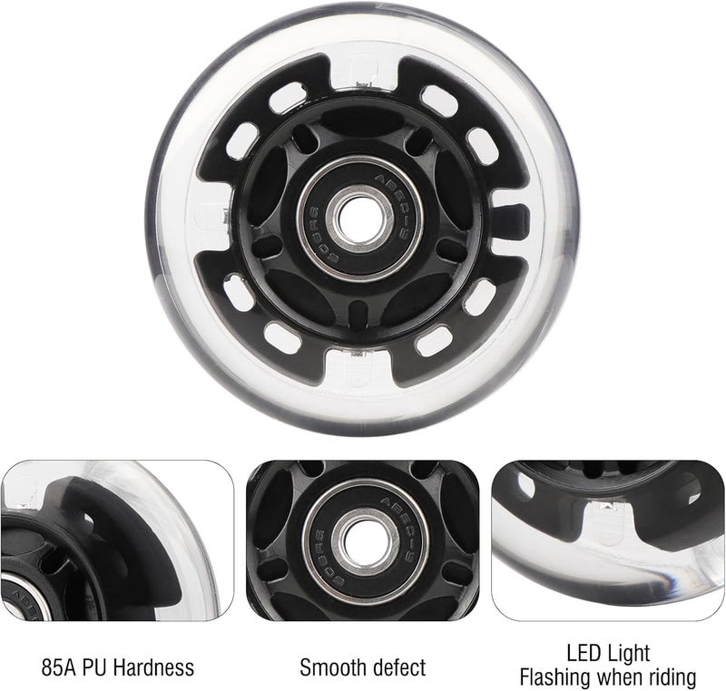 WHEELGOO 8pcs Inline Skate Wheels Led Light-Up Wheels 64/70/72/76/80mm w/Bushings 85-88A for Kids and Youth Beginners Children's Inline Skates Indoor/Outdoor Use (Black, 76mm) - Image 3